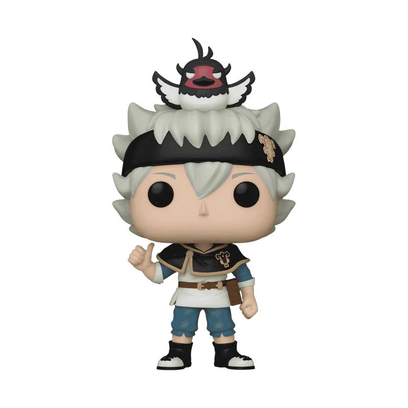 Black Clover Funko Pop mit Asta in Originalverpackung, je 9 cm Vinylfiguren auf weissem Hintergrund.