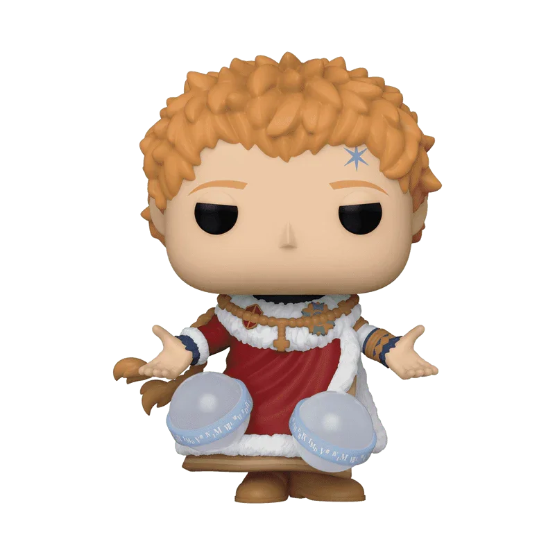 Black Clover Funko Pop Julius Novachrono in Originalverpackung, je 9 cm Vinylfiguren auf weissem Hintergrund.