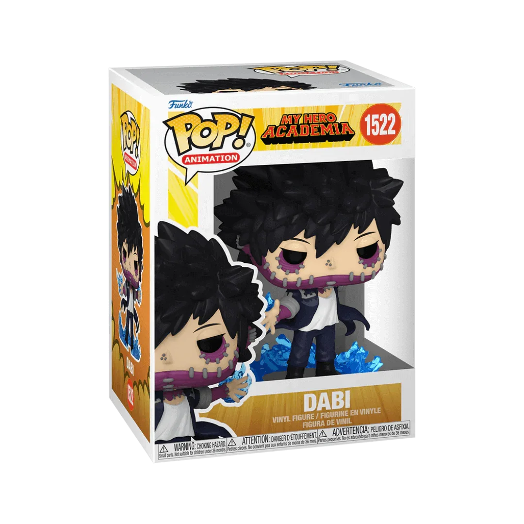 Dabi Funko Pop Figur aus My Hero Academia mit blauen Flammen – 11,7 cm hoch, originalverpackt in Fensterbox.