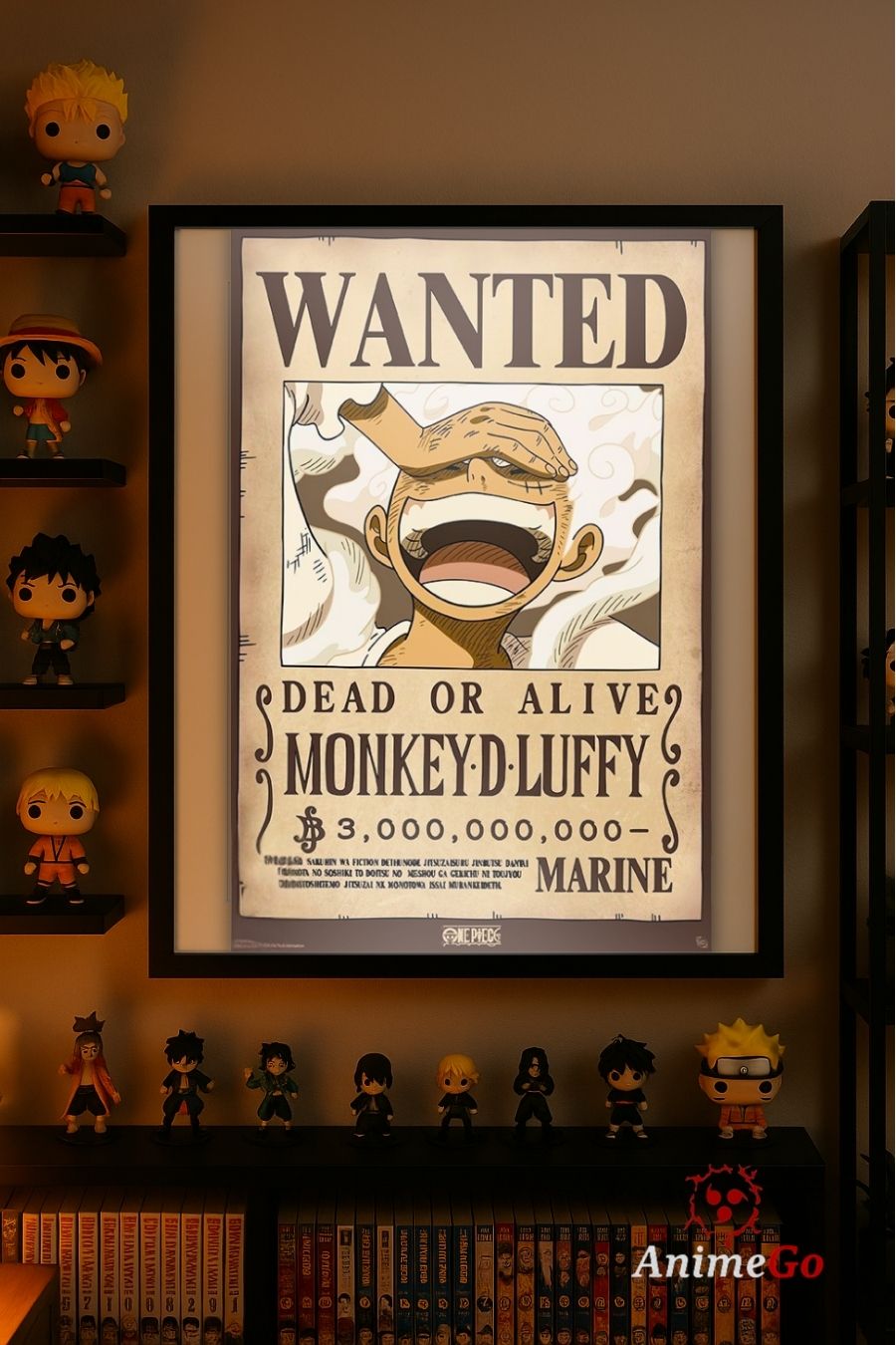 Luffy Wanted Poster aufgehängt in einem Anime Zimmer- AnimeGo
