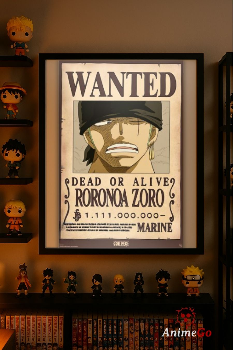 Zoro Wanted Poster aufgehängt in einem Anime Zimmer- AnimeGo
