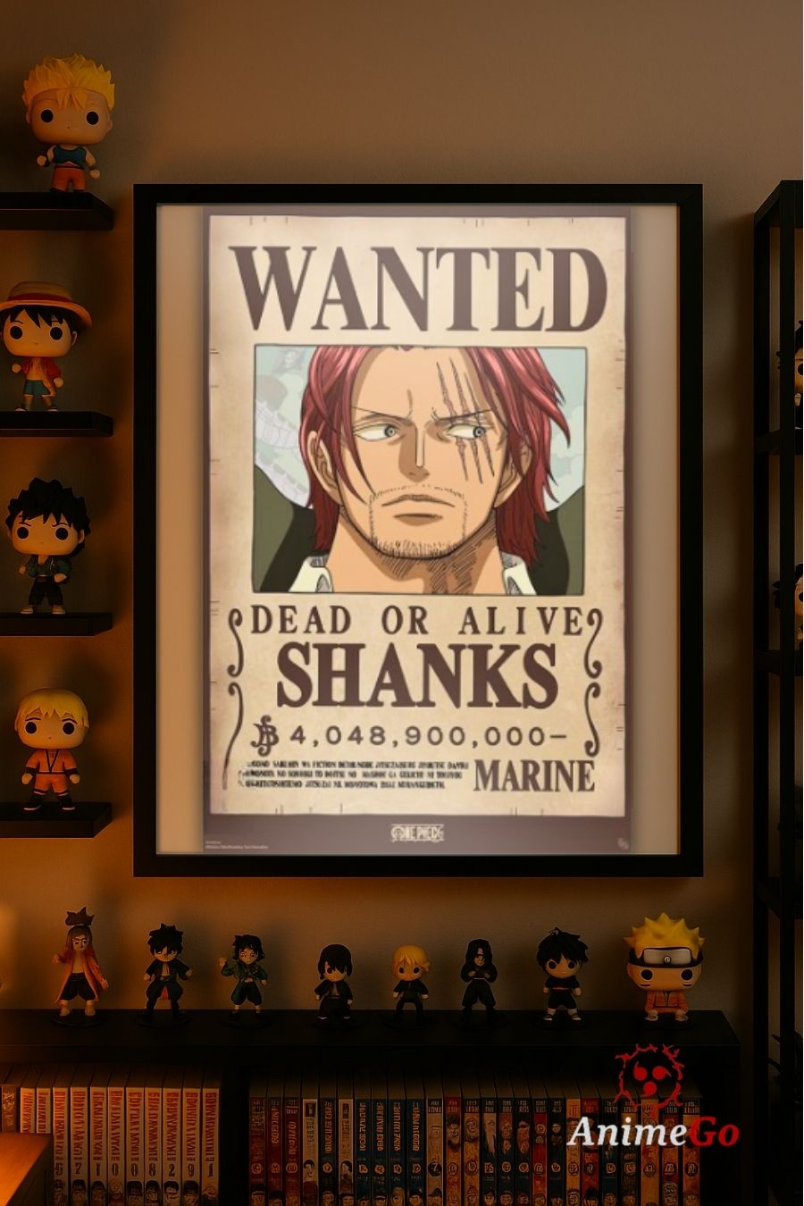 Shanks Wanted Poster aufgehängt in einem Anime Zimmer- AnimeGo
