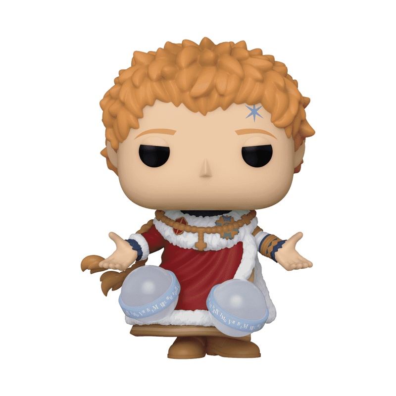Black Clover Funko Pop Julius Novachrono in Originalverpackung, je 9 cm Vinylfiguren auf weissem Hintergrund.