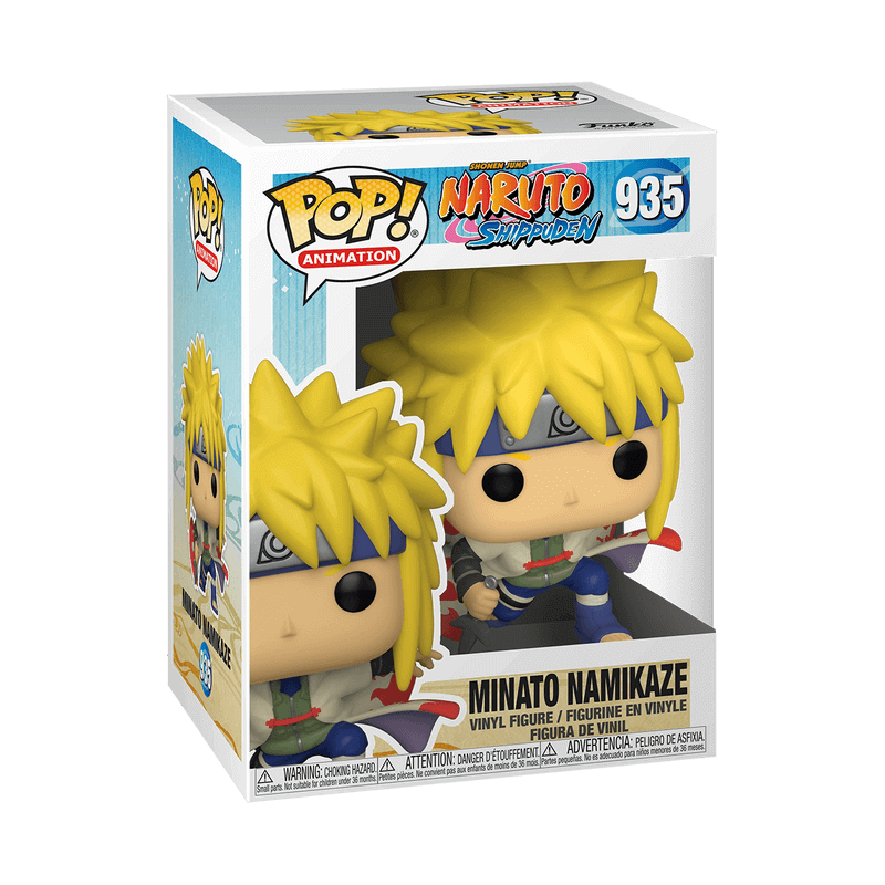 Funko Pop! Figur von Minato Namikaze im Fensterbox, dem vierten Hokage aus Naruto Shippuden. 9 cm Vinylfigur in ikonischer Pose.