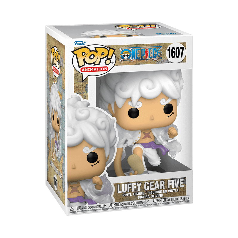 Funko Pop! Luffy Gear Five Figur im Fensterbox aus One Piece. 9 cm Vinylfigur, inklusive Glow-in-the-Dark Chase-Variante.