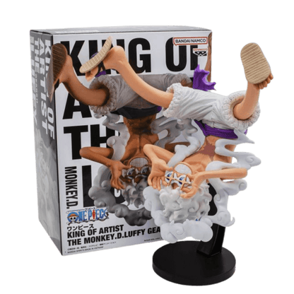 One Piece King of Artist Monkey D. Luffy Gear 5 Figur – 15 cm PVC von Banpresto. Figur von vorne mit Verpackung