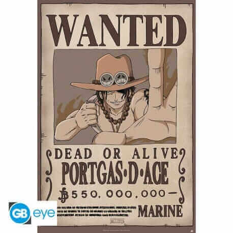 One Piece Poster – Wanted Ace, großformatig, Glanzdruck, 91,5 x 61 cm und 52 x 38 cm - AnimeGo