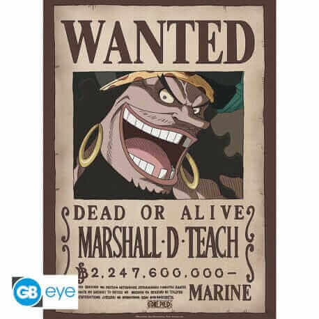 One Piece Poster von Blackbeard im Wanted-Stil, Maße 52 x 38 cm, hochwertiger Glanzdruck auf 170 g/m² Papier - AnimeGo