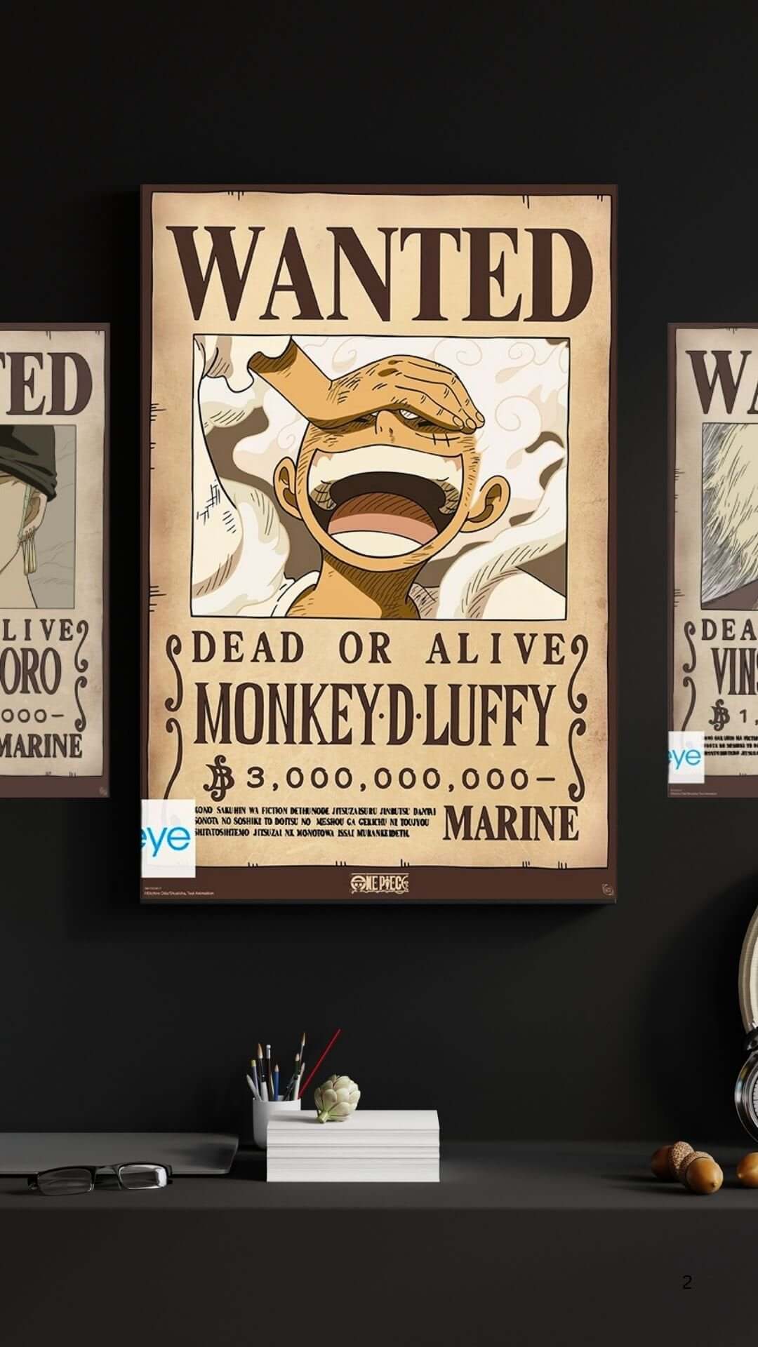 Wanted poster of Monkey D. Luffy from One Piece, featuring his bounty and iconic design, perfect for fans' wall decor.